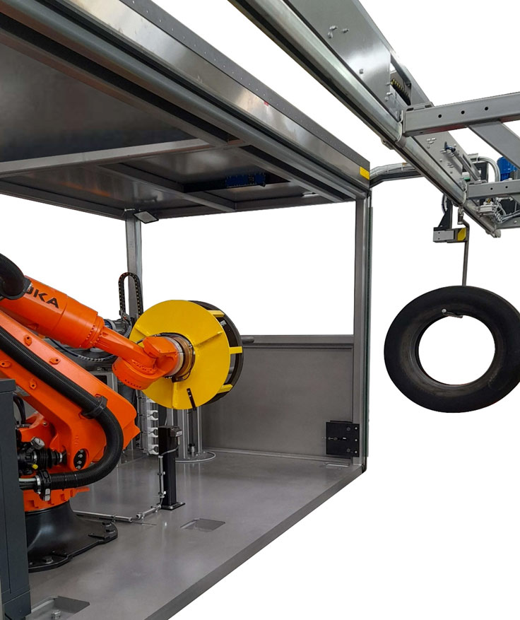 ITALMATIC Autoskive für die Reparatur von Lkw-Reifen durch Roboter.